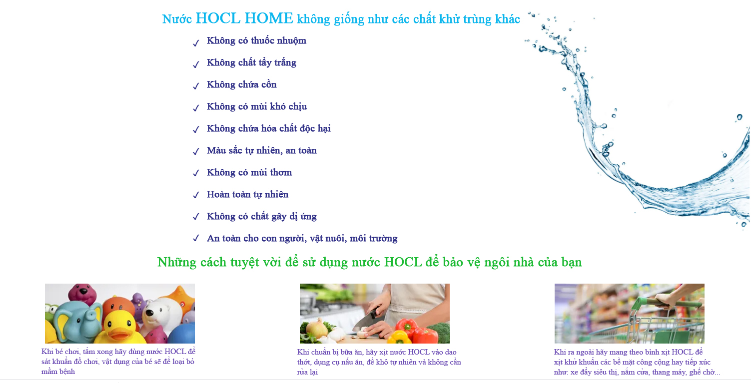 Ứng dụng nước HOCL trong khử trùng khử khuẩn gia đình